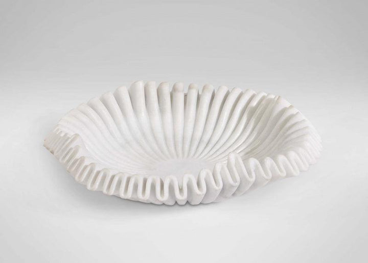 Lifestyle handicraft titled 'Marble carved decorative ruffled bowl', 6x6x3 inches, by artist Unknown on marble