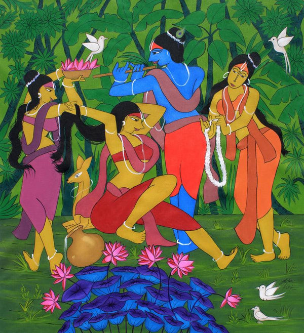 Religious acrylic painting titled 'Mash', 55x50 inches, by artist Chetan Katigar on Canvas