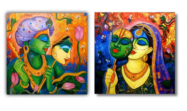 Religious acrylic painting titled 'Mask Of Love', 24x24 inches, by artist Arjun Das on Canvas