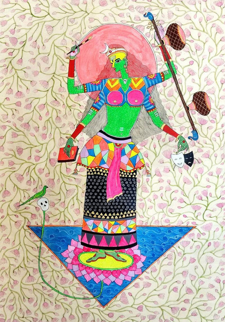 Figurative mixed media painting titled 'Matangi', 28x19 inches, by artist Priti Singh on Canvas