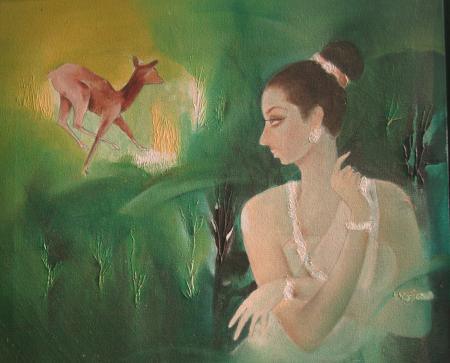 Nature mixed media painting titled 'Maya', 18x24 inches, by artist Joychandra Sharma on Canvas