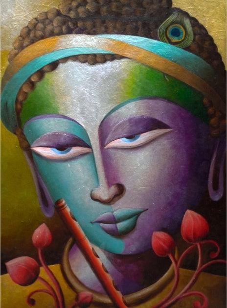 Religious acrylic painting titled 'Mayavi 2', 34x25 inches, by artist Dhananjay Mukherjee on Canvas