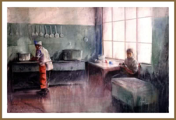 Cityscape watercolor painting titled 'Mcleod Ganj Memory', 36x58 inches, by artist Amit Kapoor on Paper