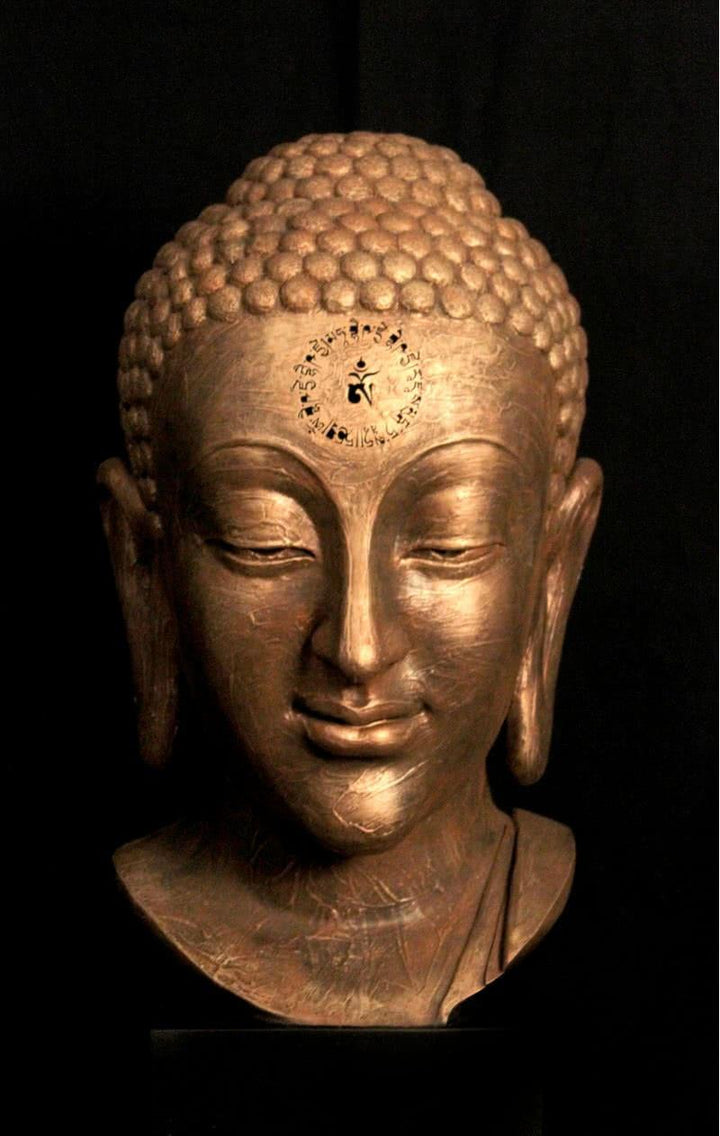 Religious sculpture titled 'Medicin Buddha Mantra', 44x20x18 inches, by artist Sagar Rampure on Fiberglass