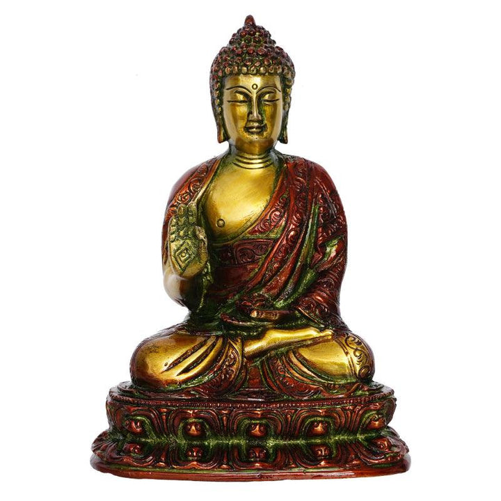 Religious handicraft titled 'Meditating Blessing Buddha 2', 7x5x3 inches, by artist Brass Handicrafts on Brass