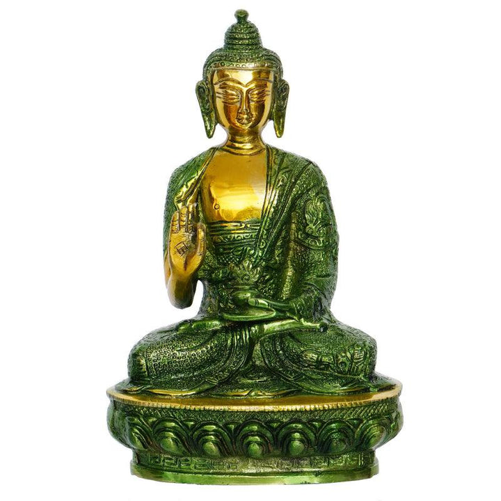 Religious handicraft titled 'Meditating Blessing Buddha 3', 8x5x4 inches, by artist Brass Handicrafts on Brass