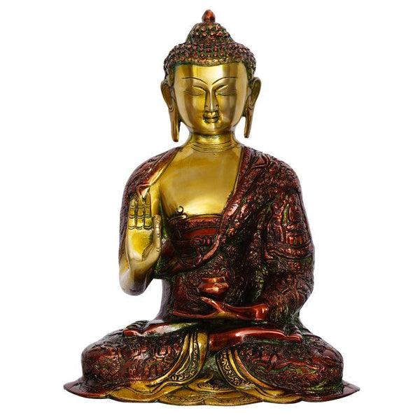 Religious handicraft titled 'Meditating Blessing Buddha 5', 11x9x6 inches, by artist Brass Handicrafts on Brass