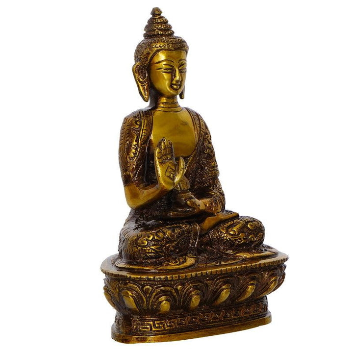 Religious handicraft titled 'Meditating Blessing Buddha', 6x5x3 inches, by artist Brass Handicrafts on Brass