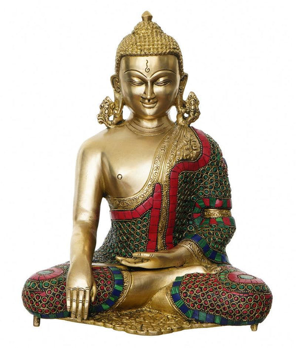 Religious handicraft titled 'Meditating Lord Buddha', 13x10x7 inches, by artist Brass Handicrafts on Brass