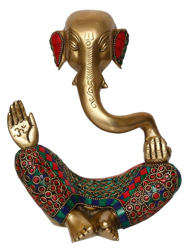 Religious handicraft titled 'Meditating Lord Ganesha', 8x7x4 inches, by artist Brass Handicrafts on Brass