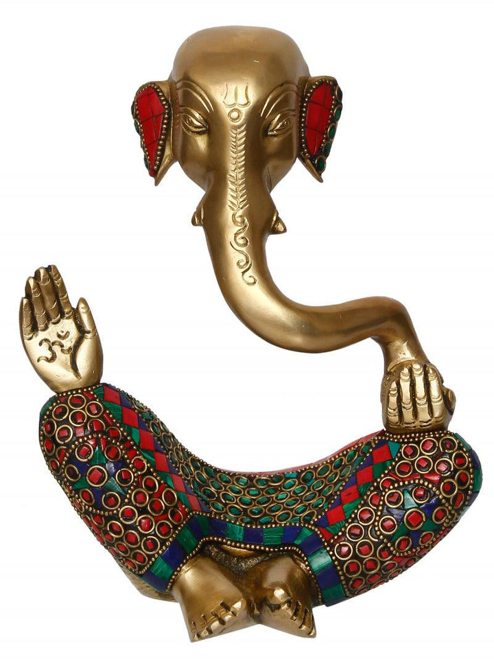 Religious handicraft titled 'Meditating Lord Ganesha', 8x7x4 inches, by artist Brass Handicrafts on Brass