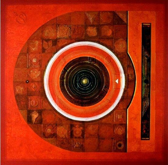 Abstract acrylic painting titled 'Meditation 2', 48x48 inches, by artist Nilesh Nikam on Canvas