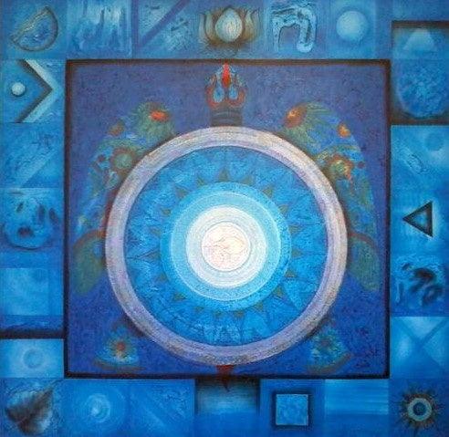 Abstract acrylic painting titled 'Meditation 8', 30x30 inches, by artist Nilesh Nikam on Canvas