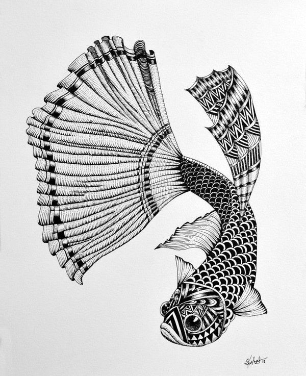 Animals pen drawing titled 'Meena', 15x11 inches, by artist Kushal Kumar on Paper