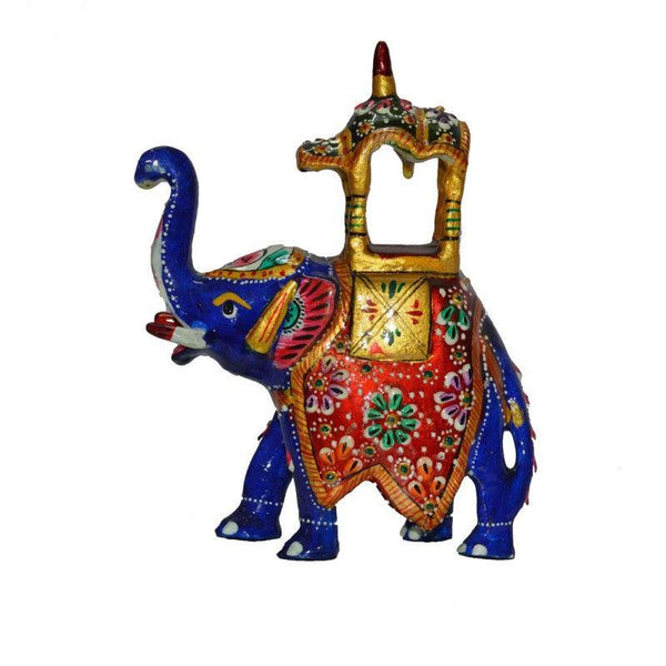 Animals craft titled 'Meenakari Colorful Ambabari Elephant', 4x4x2 inches, by artist E Craft on Metal