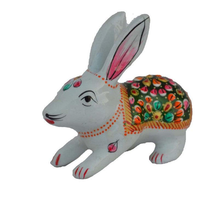 Animals craft titled 'Meenakari Rabbit Figurine', 3x4x2 inches, by artist E Craft on Metal