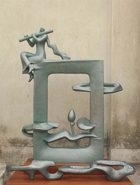 Religious sculpture titled 'Melodious Nature', 30x28x20 inches, by artist Dilip Paul on Fiberglass