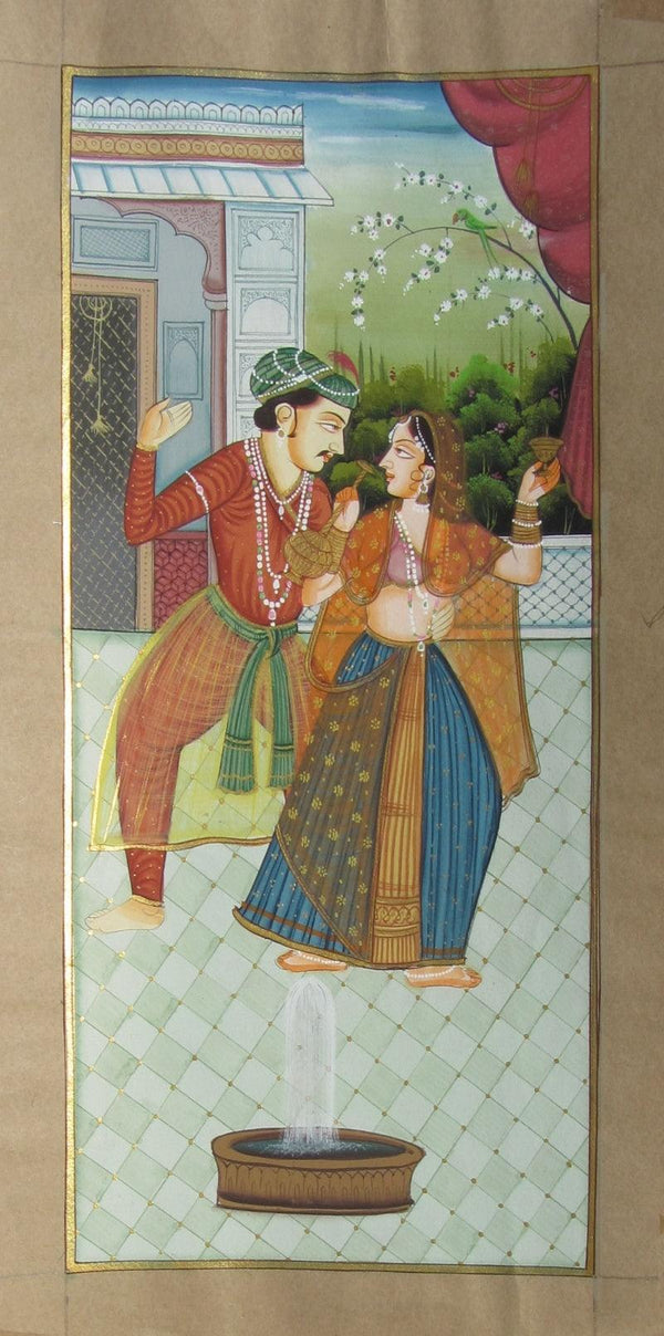 Figurative mughal traditional art titled 'Melody Recreation Mughal Painting', 14x8 inches, by artist Unknown on Paper