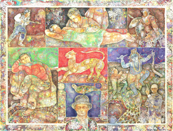 Religious serigraphs painting titled 'Memories', 30x37 inch, by artist Sakti Burman on Paper