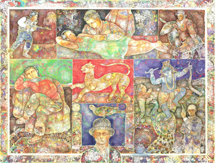 Religious serigraphs painting titled 'Memories', 30x37 inch, by artist Sakti Burman on Paper