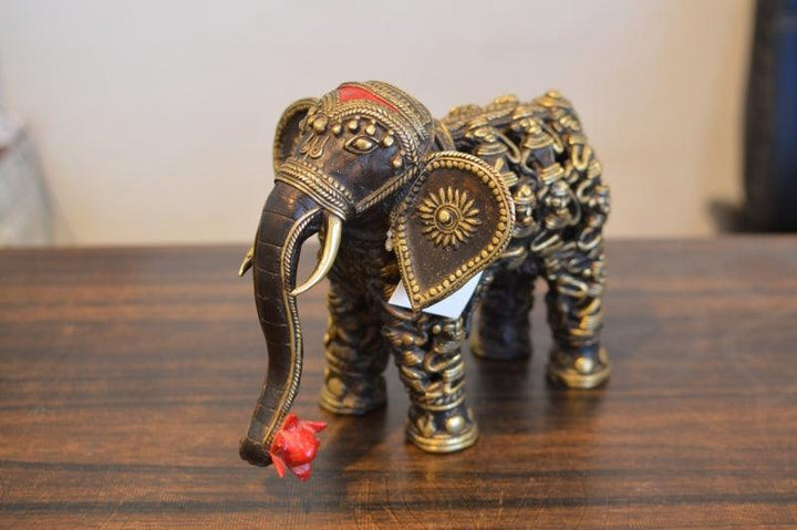 Animals sculpture titled 'Mens Figure Elephant', 12x8x4 inches, by artist Kushal Bhansali on Brass