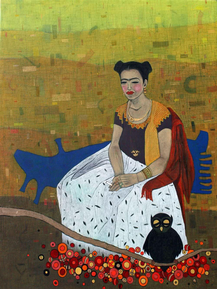 Figurative mixed media painting titled 'Mere Liye Saadi Leke Aana', 48x36 inches, by artist Himanshu Lodwal on Canvas