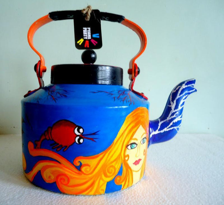 Lifestyle craft titled 'Mermaid Tea Kettle', 9x9x7 inches, by artist Rithika Kumar on Aluminium