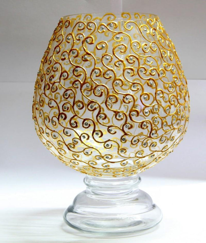 Abstract glass art titled 'Metallic Gold Swirls', 7x15x15 inches, by artist Shweta Vyas on Glass