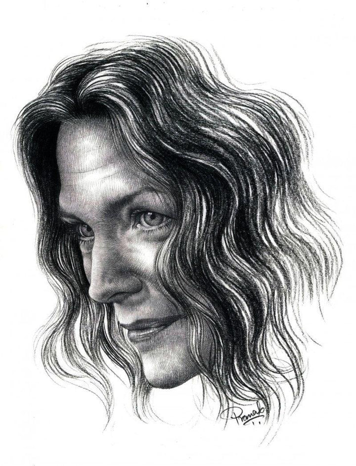 Portrait pencil drawing titled 'Michelle Pfeiffer', 11x8 inches, by artist Pranab Das on Paper