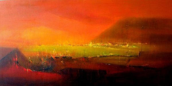 contemporary acrylic painting titled 'Mid Night', 24x48 inches, by artist Dnyaneshwar Dhavale on Canvas