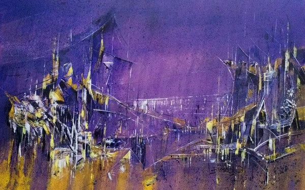 Abstract acrylic painting titled 'Midnight City 25', 18x30 inches, by artist Dnyaneshwar Dhavale on Canvas