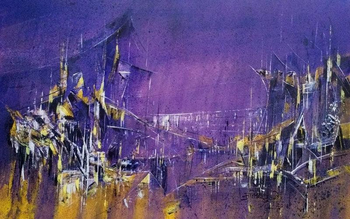 Abstract acrylic painting titled 'Midnight City', 18x30 inches, by artist Dnyaneshwar Dhavale on Canvas