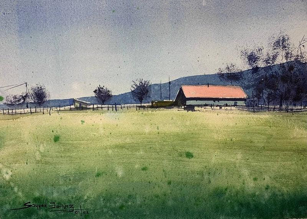 Landscape watercolor painting titled 'Minimalist Landscape', 11x15 inches, by artist KS Farvez on Paper