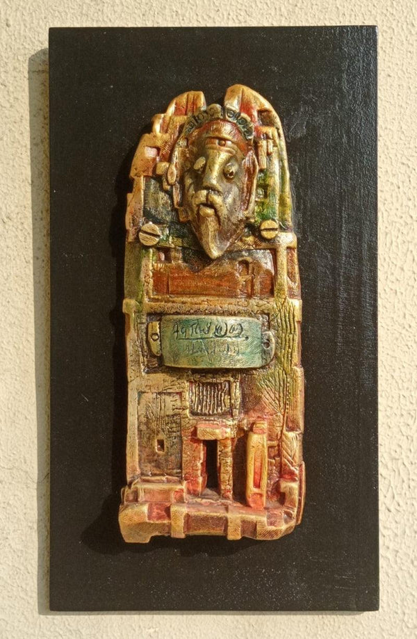 Religious sculpture titled 'Moksh Dham', 16x9x2 inches, by artist Gurucharan Singh on Terracotta