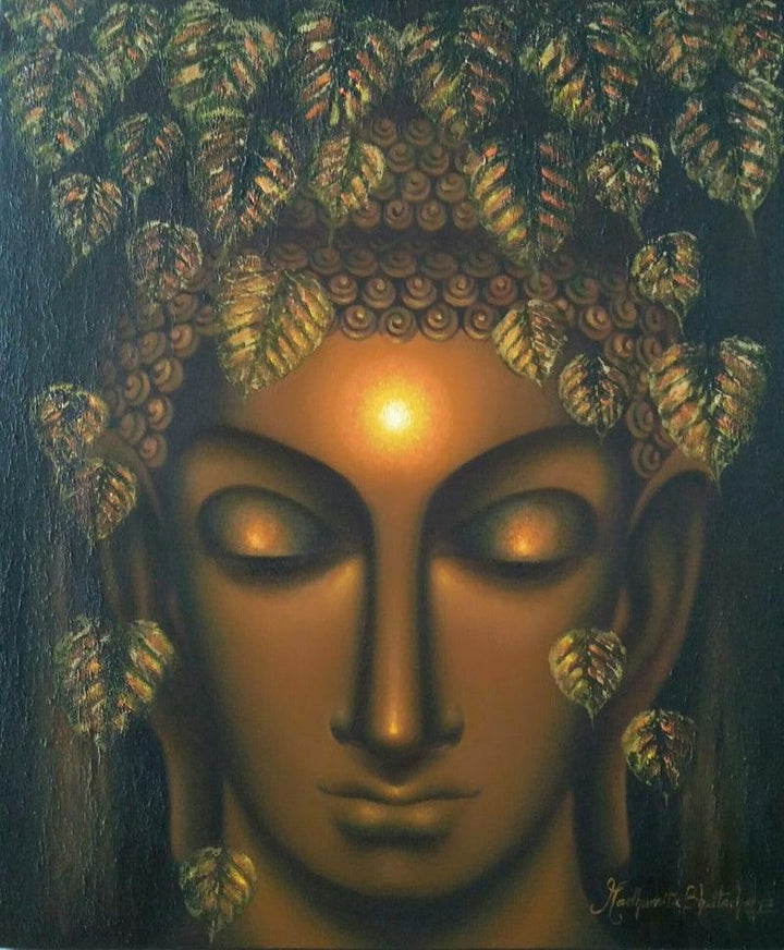 Religious oil painting titled 'Moksha', 38x32 inches, by artist Madhumita Bhattacharya on Canvas