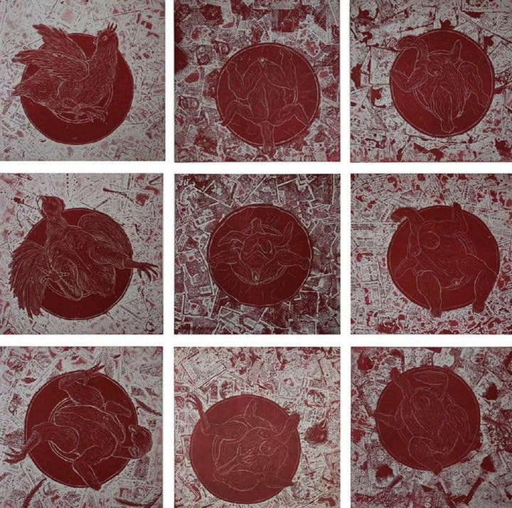 contemporary printmaking titled 'Monetary Depreciation', 48x48 inches, by artist Charandas Jadhav on Paper