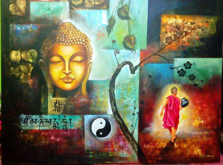 Religious acrylic painting titled 'Monk Of Buddhism 54 X 42 Inch', 54x1x42 inches, by artist Arjun Das  Of Buddha on Canvas