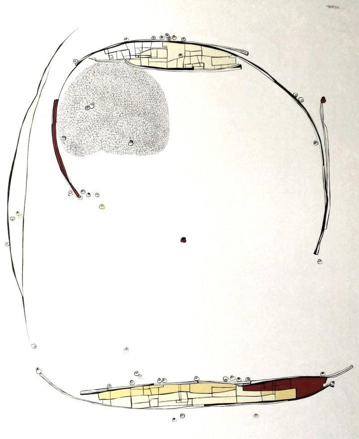 Abstract mixed media drawing titled 'Monologue Polyphonic 1', 36x30 inches, by artist Anirban Dhar on Canvas