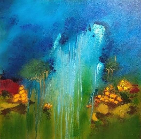 Nature acrylic painting titled 'Monsoon', 36x36 inches, by artist Sanjay Dhawale on Canvas