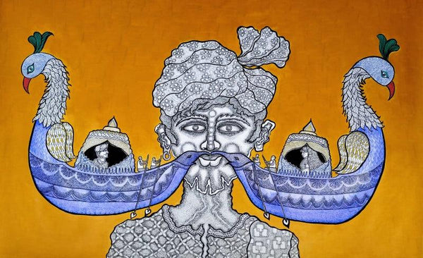 Figurative mixed media painting titled 'Moochwale Boatman', 36x54 inches, by artist Runa Biswas on Canvas