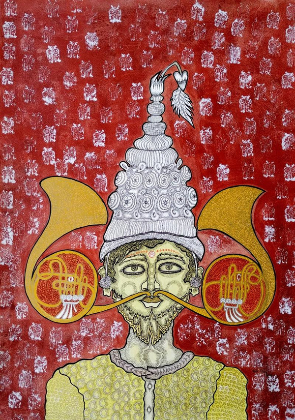 Figurative mixed media painting titled 'Moochwale Groom 2', 48x36 inches, by artist Runa Biswas on Canvas