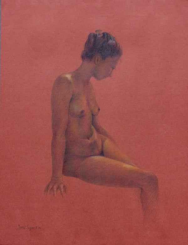 Nude color pencil drawing titled 'Mood 3', 25x21 inches, by artist Mansi Sagar on Paper