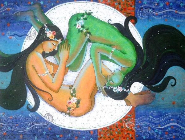 Figurative acrylic painting titled 'Moonlight Dream', 36x48 inches, by artist Pallavi Deodhar on Canvas