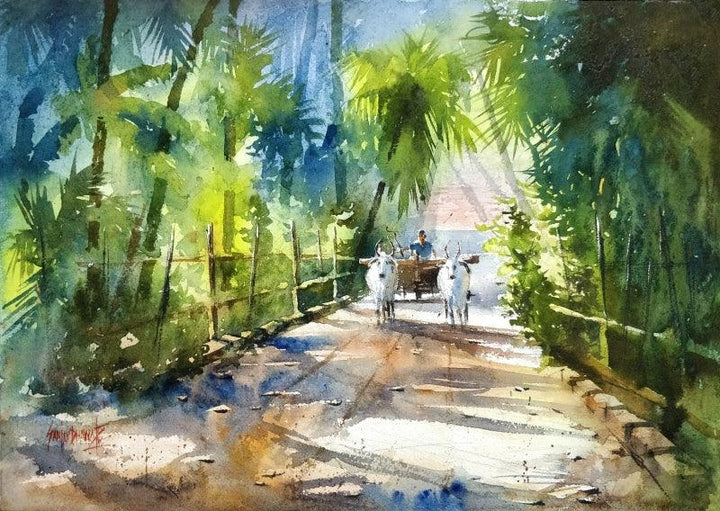 Landscape watercolor painting titled 'Morning Beauty', 14x20 inches, by artist Sanjay Dhawale on Paper