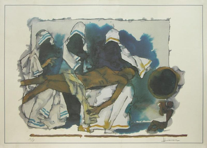 Figurative serigraphs painting titled 'Mother 4', 20x28 inches, by artist M. F. Husain on Paper