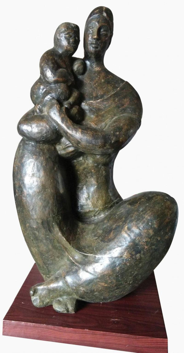 Figurative sculpture titled 'Mother And Child 4', 25x14x10 inches, by artist Shankar Ghosh on Bronze