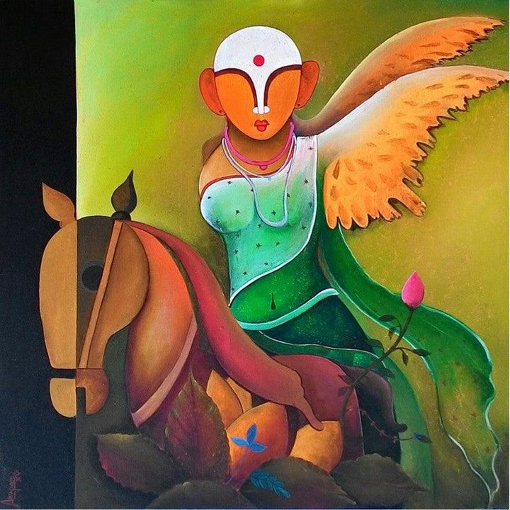 Abstract acrylic painting titled 'Mother Earth', 36x36 inches, by artist Anupam Pal on Canvas