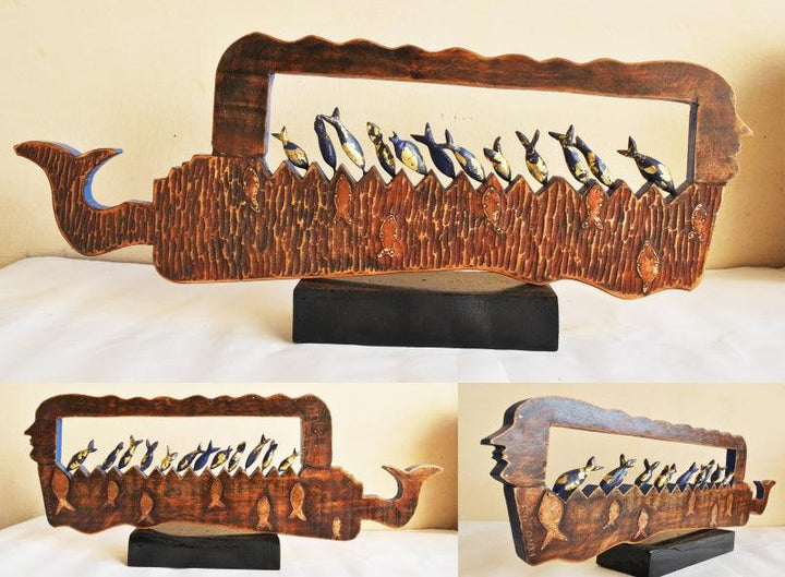 Figurative sculpture titled 'Mother Goddess', 12x33x4 inches, by artist Renu Bala on Wood, Metal