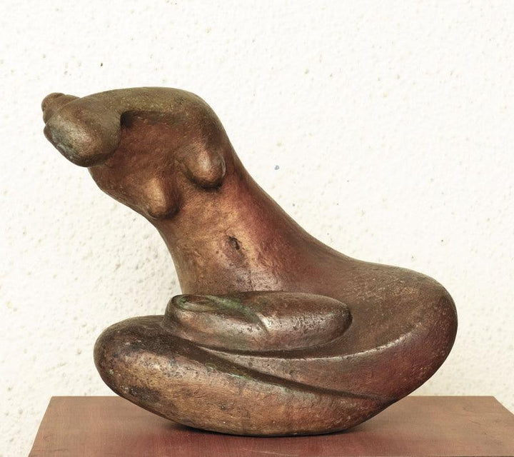 Figurative sculpture titled 'Mother Rocks 3', 14x11x7 inches, by artist Rajendra Pradhan on Bronze