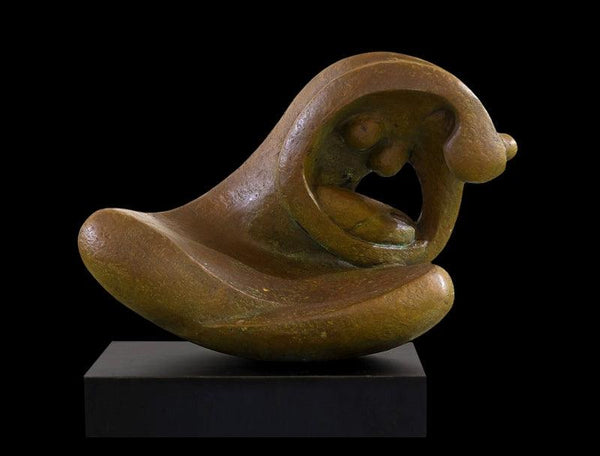 Figurative sculpture titled 'Mother Rocks 4', 14x12x8 inches, by artist Rajendra Pradhan on Bronze